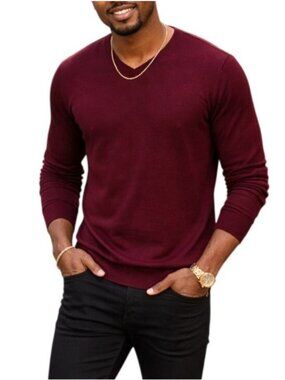 Harbor Island Mens Size Medium Sweater Burgundy V-Neck Long Sleeve
